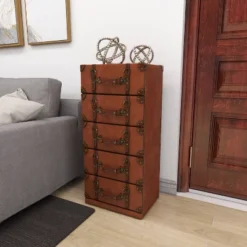 Traditional Faux Leather 5 Drawer Chest Camel Brown - Olivia & May -Olivia & May GUEST 0016e756 d3cc 4620 8aab 960d51f9ed9b