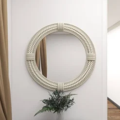 Coastal Wood Wall Mirror With Wrapped Rope Accents White - Olivia & May -Olivia & May GUEST 001f4724 13c3 4175 a28a 3c39e80bb1b4