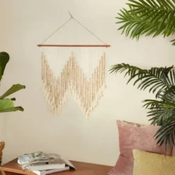 Wood Macrame Beaded Wall Decor With Fringe Tassels - Olivia & May -Olivia & May GUEST 006035f1 4335 4cb1 9683 19f194401226