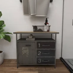 Metal Utility Cabinet With Wood Top Steel Gray - Olivia & May -Olivia & May GUEST 00c99c74 0a57 423d ad33 6028e5a3f3d4