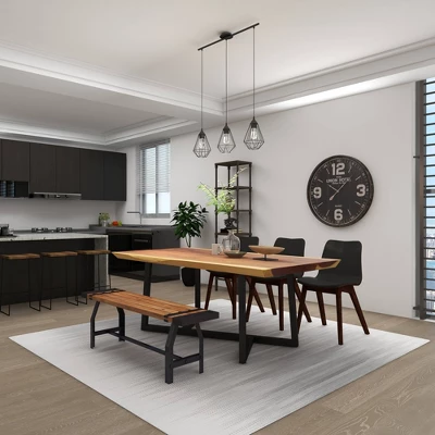 Industrial Metal And Brown Wood Bench Brown - Olivia & May 5 Industrial Metal And Brown Wood Bench Brown - Olivia & May - Image 3