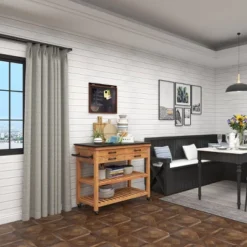 Coastal Wood Kitchen Cart Brown - Olivia & May -Olivia & May GUEST 01341408 c292 491a a268 930b3cb7db22