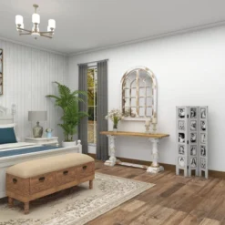 Farmhouse Chinquapin Wood Rectangle Room Divider Screen White - Olivia & May -Olivia & May GUEST 013b8ad2 0d8f 496d af23 eabc30ebaff8