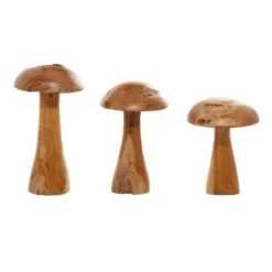 Set Of 3 Teak Wood Mushroom Handmade Live Edge Sculpture With Natural Smooth Finish Brown - Olivia & May -Olivia & May GUEST 013ca63e 7a3b 44c4 8a98 bf490843b6f9