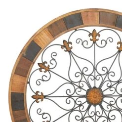 Wood Scroll Arabesque Wall Decor With Metal Fleur De Lis Relief Brown - Olivia & May -Olivia & May GUEST 013f81f8 b22c 49b5 9027 158fc17ba41a