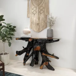 Contemporary Teak Wood Console Table Gold - Olivia & May -Olivia & May GUEST 01638a58 5f90 41cb bb04 6887273e764c