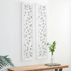 Set Of 2 Wood Floral Intricately Carved Scroll Wall Decors White - Olivia & May -Olivia & May GUEST 01e5800a 8f4b 40af 837f dab6ecf34eb4