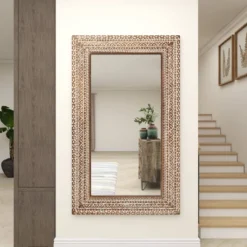 Wood Floral Intricately Carved Wall Mirror Brown - Olivia & May -Olivia & May GUEST 027dbce5 22c5 474d 98b3 45e0ac4115f2