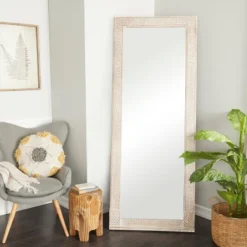 Wood Floral Intricately Carved Wall Mirror White - Olivia & May