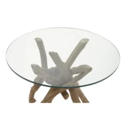 Log And Glass Round Accent Table Tan - Olivia & May -Olivia & May GUEST 032cf040 c683 4a01 adef 18861e808f52