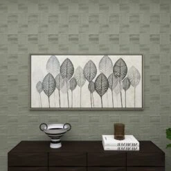 Leaf Framed Wall Art Canvas White/Silver - Olivia & May: Symmetric Venation Patterns, Modern Decor -Olivia & May GUEST 033cf51e acaf 4594 90e9 91c7b00cd74e