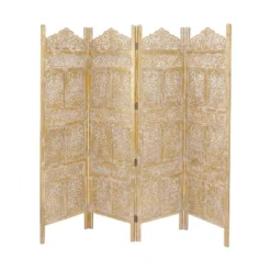 Traditional Intricate Carved Room Divider Screen Gold - Olivia & May