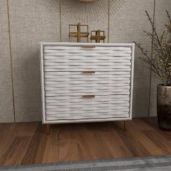 Contemporary Carved Woven Pattern 3 Drawer Wood Cabinet White - Olivia & May -Olivia & May GUEST 036c8b49 3db7 4808 ba41 e4f2eb9ac7fa
