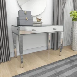 Glam Mirror And Wood Console Table Desk Silver - Olivia & May -Olivia & May GUEST 03e23989 a1d7 4821 bb6d 6cb0a0fdca5c
