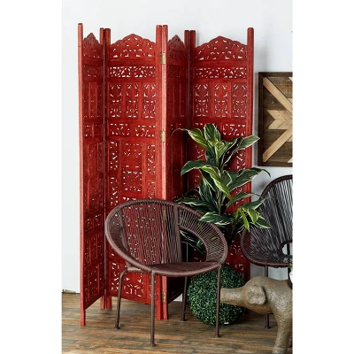 Traditional Wood Room Divider Screen Red - Olivia & May 3 Traditional Wood Room Divider Screen Red - Olivia & May