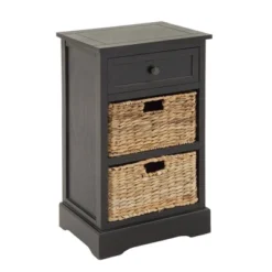 Farmhouse Wooden Chest With Wicker Basket Drawers Black - Olivia & May -Olivia & May GUEST 0432e7a6 b8c9 43b6 9549 67cdef94917e