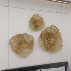 Metal Floral Wall Decor Set Of 3 Gold - Olivia & May -Olivia & May GUEST 044422a1 2d15 40c6 b9eb 5bc5dc45ac2e