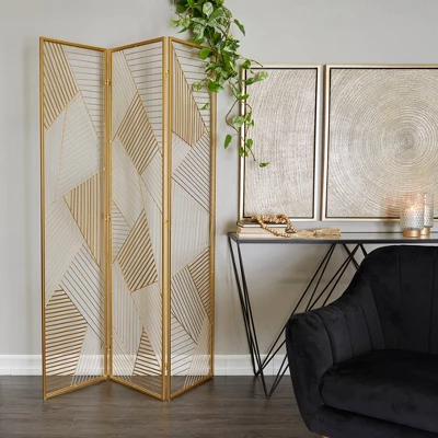 Glam Geometric Room Divider Screen Gold - Olivia & May 3 Glam Geometric Room Divider Screen Gold - Olivia & May