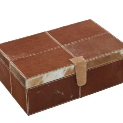 Set Of 2 Cowhide Leather Decorative Boxes Brown/White - Olivia & May -Olivia & May GUEST 0503afba 558d 42de 8138 ba83cebdb7eb
