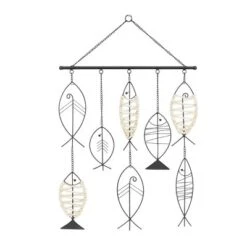 Metal Fish Indoor Outdoor Wire Wall Decor With Rattan Accent Black - Olivia & May -Olivia & May GUEST 05906fb4 6e14 4b01 9a95 e1ee5f4f04da