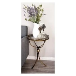 Metal And Glass Round Pedestal Table Gold - Olivia & May -Olivia & May GUEST 0696e0b1 2134 41b9 a092 e76d13a2d64a