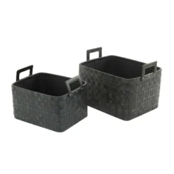 Set Of 2 Leather Storage Baskets Brown - Olivia & May