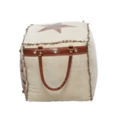 Rustic Leather And Canvas Foot Stool Ottoman - Olivia & May -Olivia & May GUEST 076b8bda 19ad 4228 9cba 04714dc71607