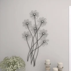 Metal Floral 3D Wire Wall Decor With Crystal Embellishments Black - Olivia & May -Olivia & May GUEST 07bba77c 9482 4da1 a7bd e4802f7c0a48