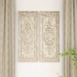 Set Of 2 Resin Geometric Carved Arabesque Wall Decors Beige - Olivia & May -Olivia & May GUEST 084bd11b dce6 47ee 9dd2 a2cc16f044b7