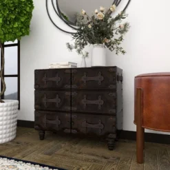 Traditional 6 Drawer Faux Leather Chest Black - Olivia & May -Olivia & May GUEST 092511e7 ccf6 4104 b9c0 f4232f937d0f