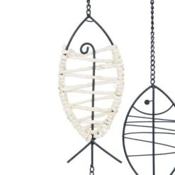 Metal Fish Indoor Outdoor Wire Wall Decor With Rattan Accent Black - Olivia & May -Olivia & May GUEST 0a21d3d3 f3f4 42cd ba7a 4bbe6b598959