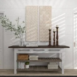 Set Of 2 Wooden Geometric Intricately Carved Wall Decors White - Olivia & May -Olivia & May GUEST 0a6a08ac d59c 4a6f acbc e22afee4bb63