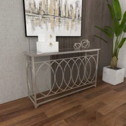 Metal And Mirror Trellis Design Front And Sides Console Table Silver - Olivia & May -Olivia & May GUEST 0c15da45 b98d 48c8 a85d 436eb3cb7478