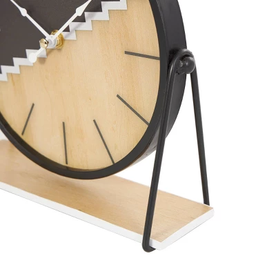 9"x9" Wooden Geometric Clock With Brown Wood Accents Black - Olivia & May: Silent, Modern Design, MDF Material 5 9"x9" Wooden Geometric Clock With Brown Wood Accents Black - Olivia & May: Silent, Modern Design, MDF Material - Image 3