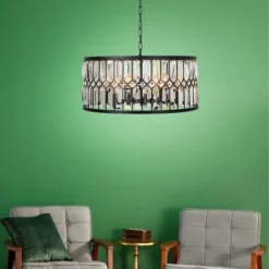 Metal Crystal Embellishments 6 Light Chandelier With Link Style Chain Black - Olivia & May