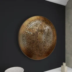 Metal Plate Wall Decor With Moroccan Pattern Gold - Olivia & May -Olivia & May GUEST 0e8799b1 b1e2 4e70 a824 7e0d288ed97a