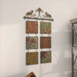 Metal Floral 6 Suspended Panels Wall Decor With Embossed Details - Olivia & May -Olivia & May GUEST 0f9023da 5f9e 496a b344 db3f079bd0e7
