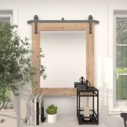 41" X 37" Wood Wall Mirror With Metal Hanging Rod Brown - Olivia & May -Olivia & May GUEST 10385350 5134 451b 986f 59dff2496c56