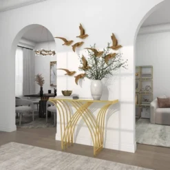 Metal And Mirror Art Deco Console Table Gold - Olivia & May -Olivia & May GUEST 1066ccf2 cc38 4b19 b018 8a6663d48dae