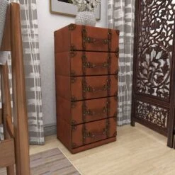 Traditional Faux Leather 5 Drawer Chest Camel Brown - Olivia & May -Olivia & May GUEST 114eedf2 b0cc 4fc4 8a4d 127101c5ba52