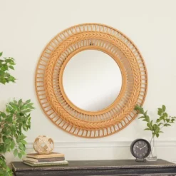 Metal Handmade Intricately Weaved Wall Mirror Brown - Olivia & May