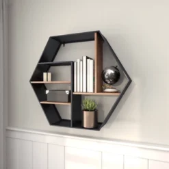Industrial Wood Wall Shelf Black - Olivia & May -Olivia & May GUEST 13fd8fb0 e604 4163 9780 df94e90f5209