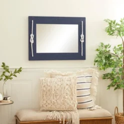 Wood Wall Mirror With Knot Detailing Blue - Olivia & May -Olivia & May GUEST 14a63bd2 3822 4664 b8e3 3cd92c98f349