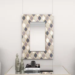 Wood Wall Mirror With Diamond Pattern Beige - Olivia & May -Olivia & May GUEST 14cac6ad 2a21 4ed7 aef7 b47a53239f1d