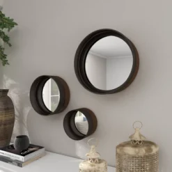 Contemporary Metal Wall Mirror Set Of 3 Dark Brown - Olivia & May -Olivia & May GUEST 150d61fd 0fe2 4602 a750 894bfbc26570