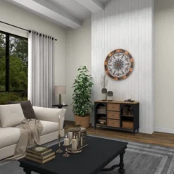 Wood Scroll Arabesque Wall Decor With Metal Fleur De Lis Relief Brown - Olivia & May -Olivia & May GUEST 152d9c9f 4066 451a a19c 04e5b1046797