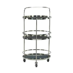 Contemporary Stainless Steel And Smoke Glass Bar Cart Silver - Olivia & May -Olivia & May GUEST 1560101a fef7 4199 a32f 8a1ffcd10520