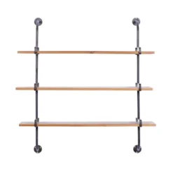 38"x38" Wood 3 Level Wall With Metal Brackets Brown - Olivia & May: Industrial Style, No Assembly Required -Olivia & May GUEST 15963778 3e00 4da7 80f1 a5ee2b60915a