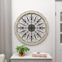 Wood Distressed Scroll Window Inspired Wall Decor With Metal Scrollwork Relief White - Olivia & May -Olivia & May GUEST 15c0441b 7947 4dec ad79 95d0df4acaf9