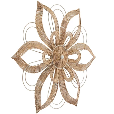 Rattan Floral Daisy Wall Decor With Metal Wire Brown - Olivia & May 5 Rattan Floral Daisy Wall Decor With Metal Wire Brown - Olivia & May - Image 3